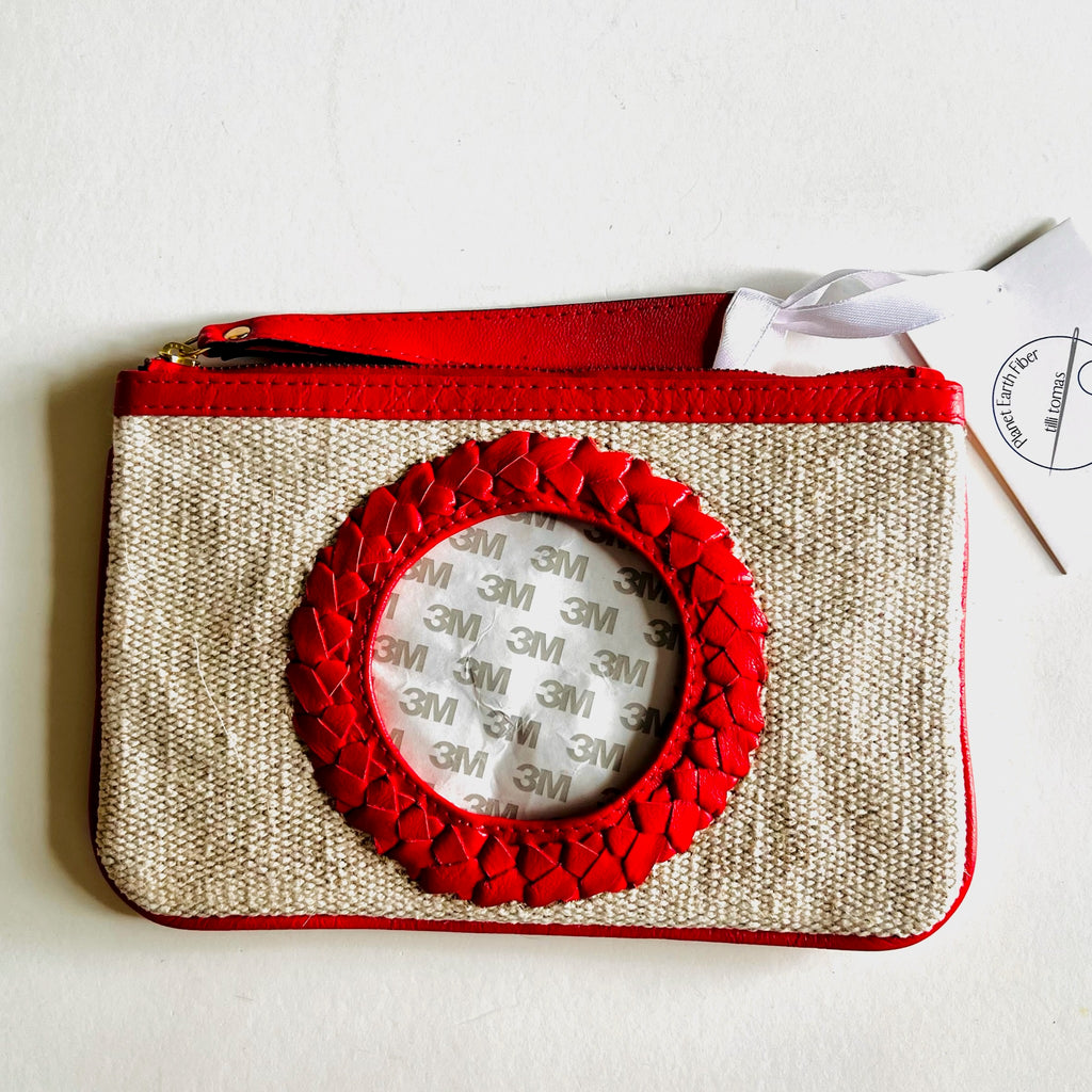 Leather Trimmed Self Finishing Canvas Clutch