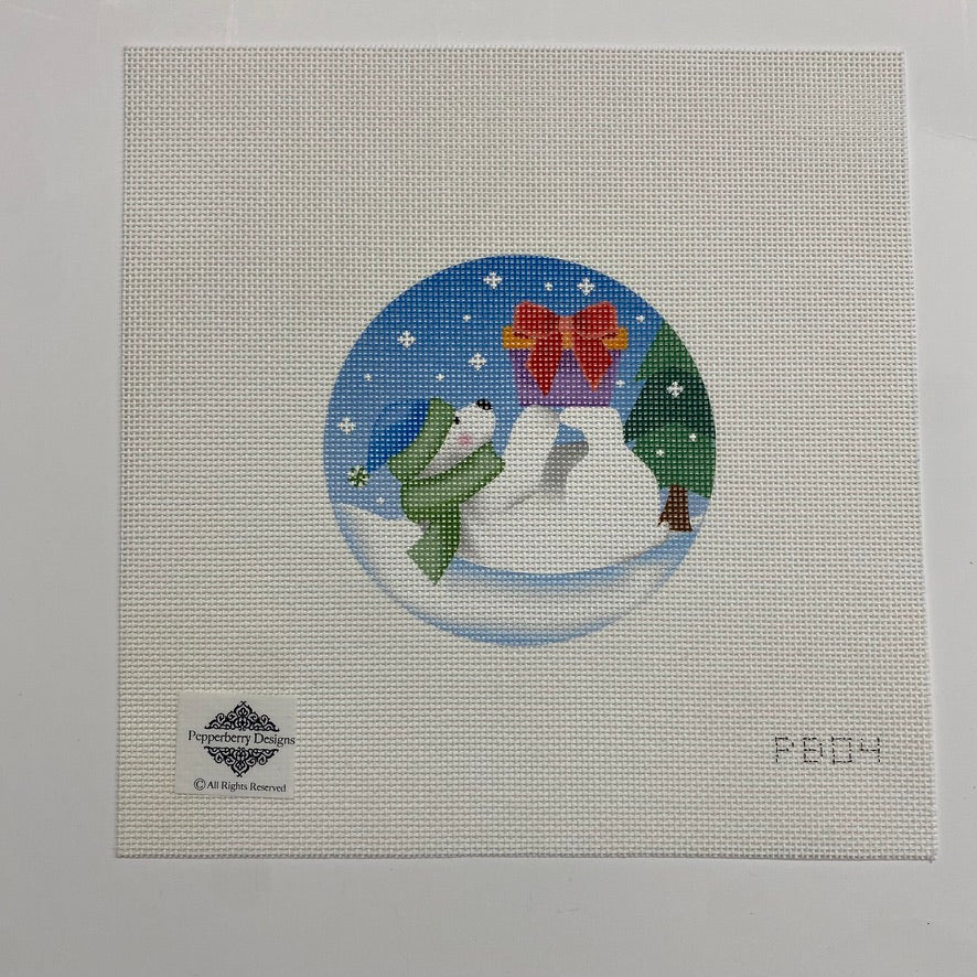 Polar Bear Present Ornament Canvas - KC Needlepoint