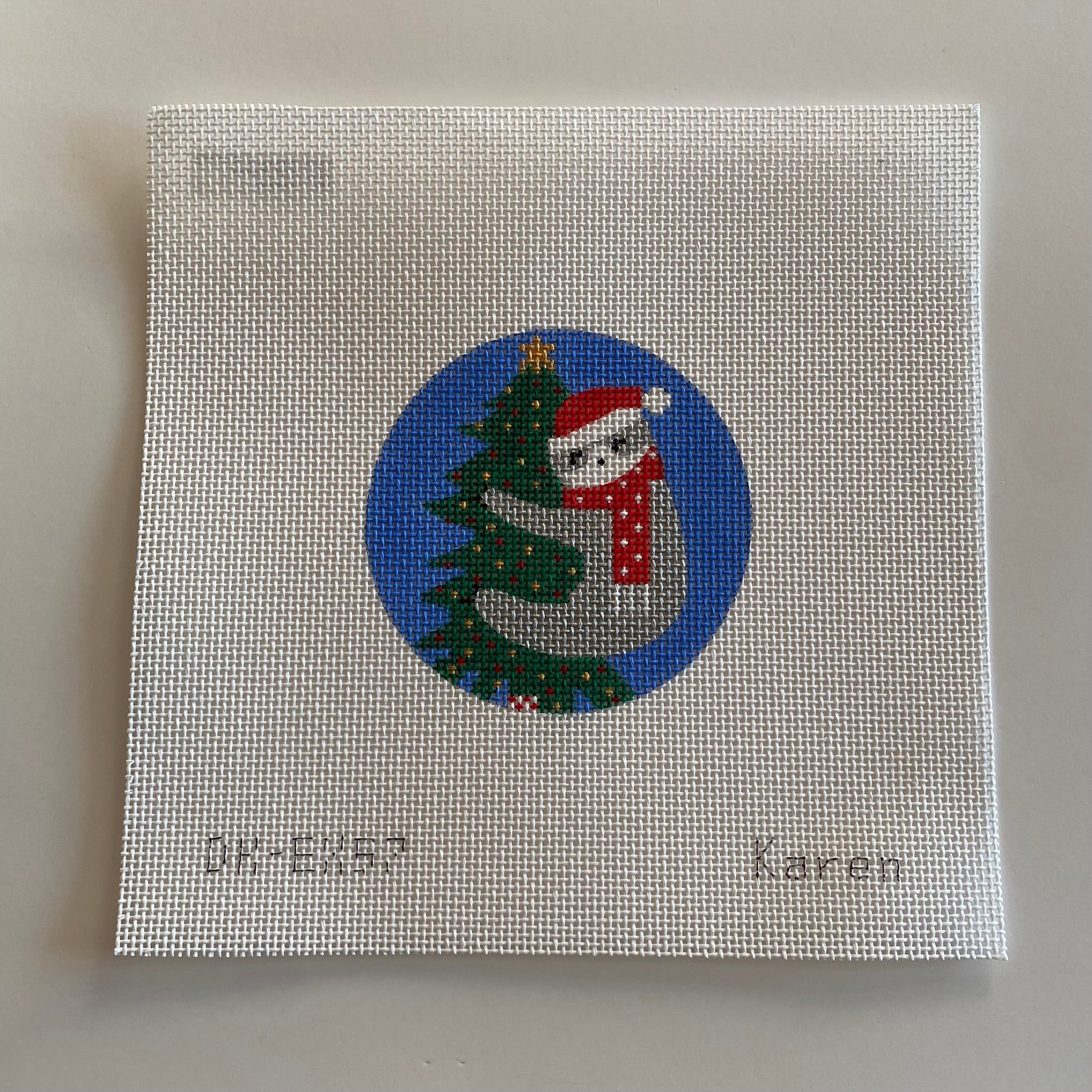 Sloth on Christmas Tree Canvas - KC Needlepoint