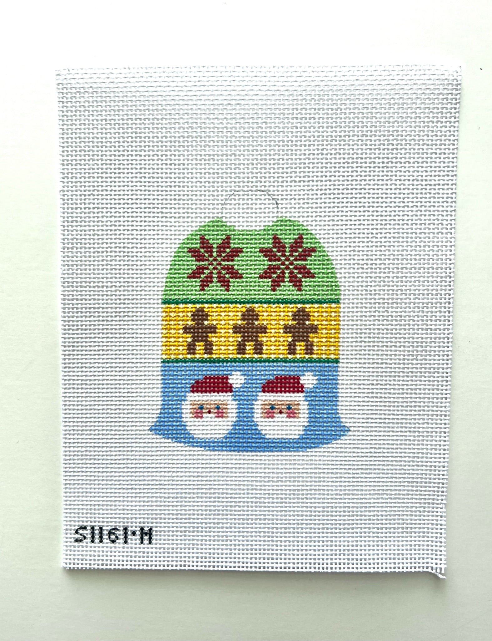 Stripe Bell with Santa Face and Penguins Needlepoint Canvas - KC Needlepoint