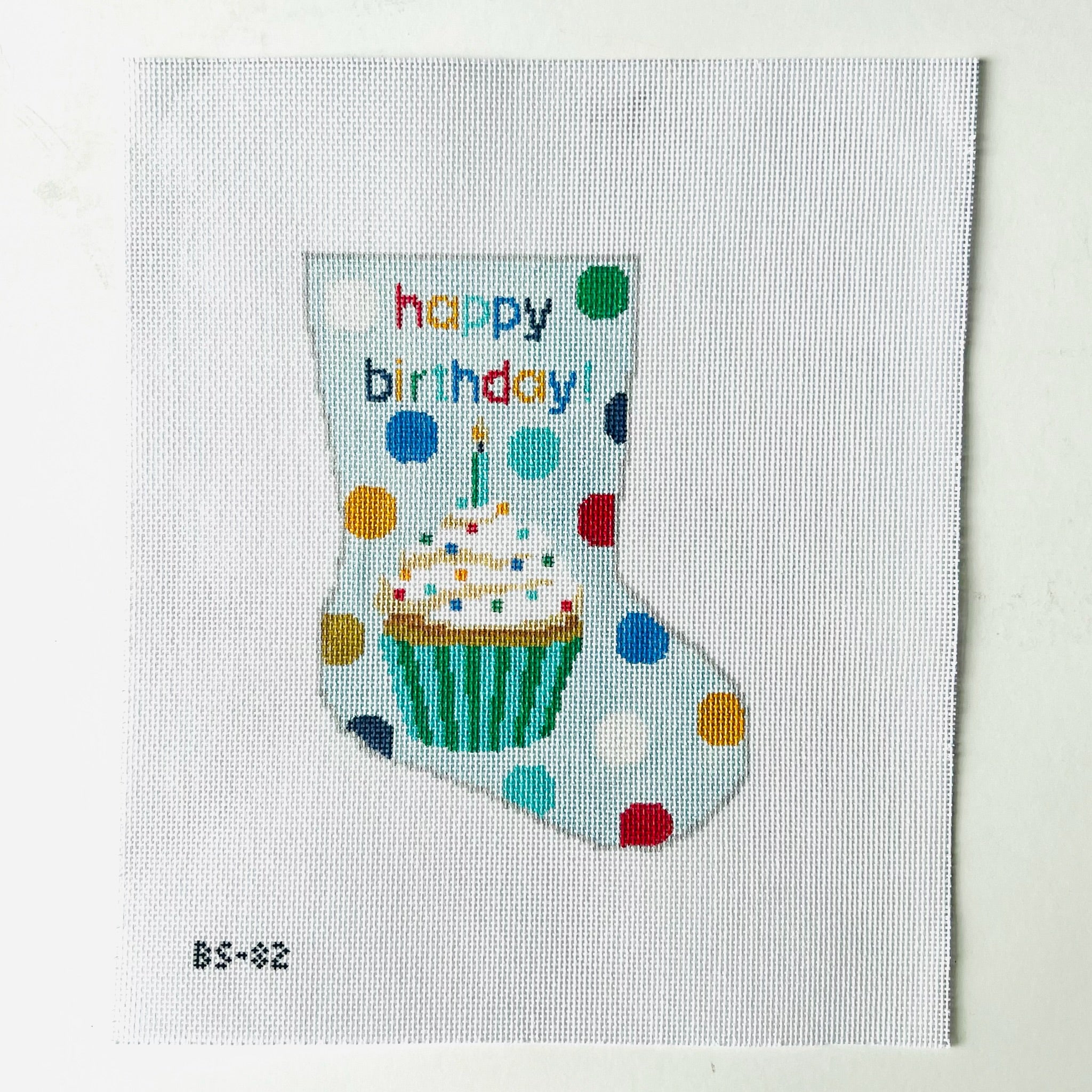 Happy Birthday Blue Ornament Sized Stocking Canvas - KC Needlepoint