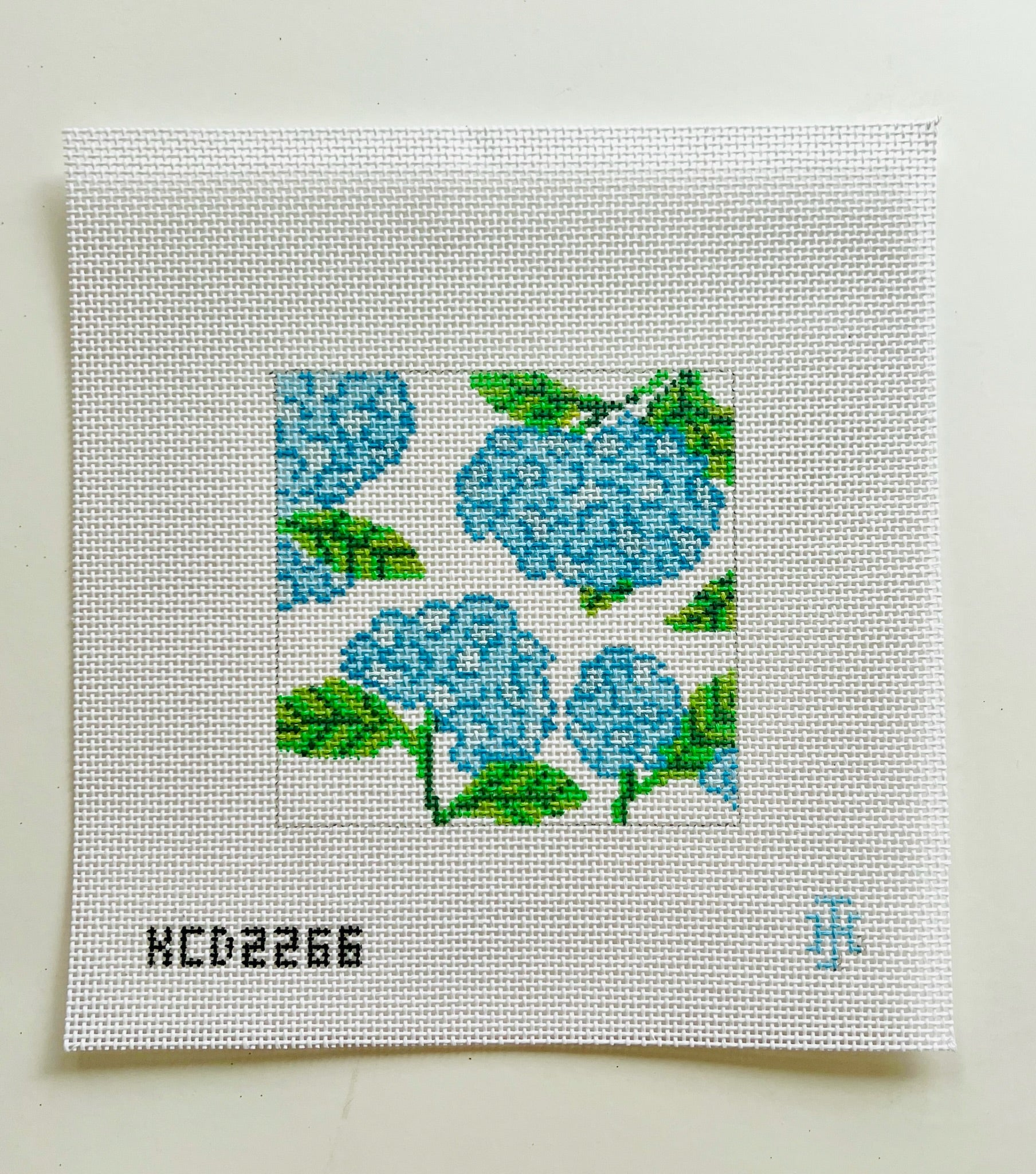 Blue Floral Square Canvas - KC Needlepoint