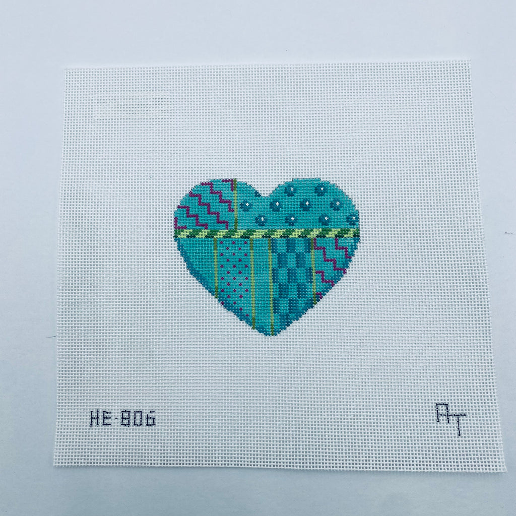 Turquoise Patterns Heart Canvas