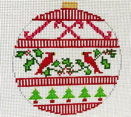 Cardinal Ornament Canvas - KC Needlepoint