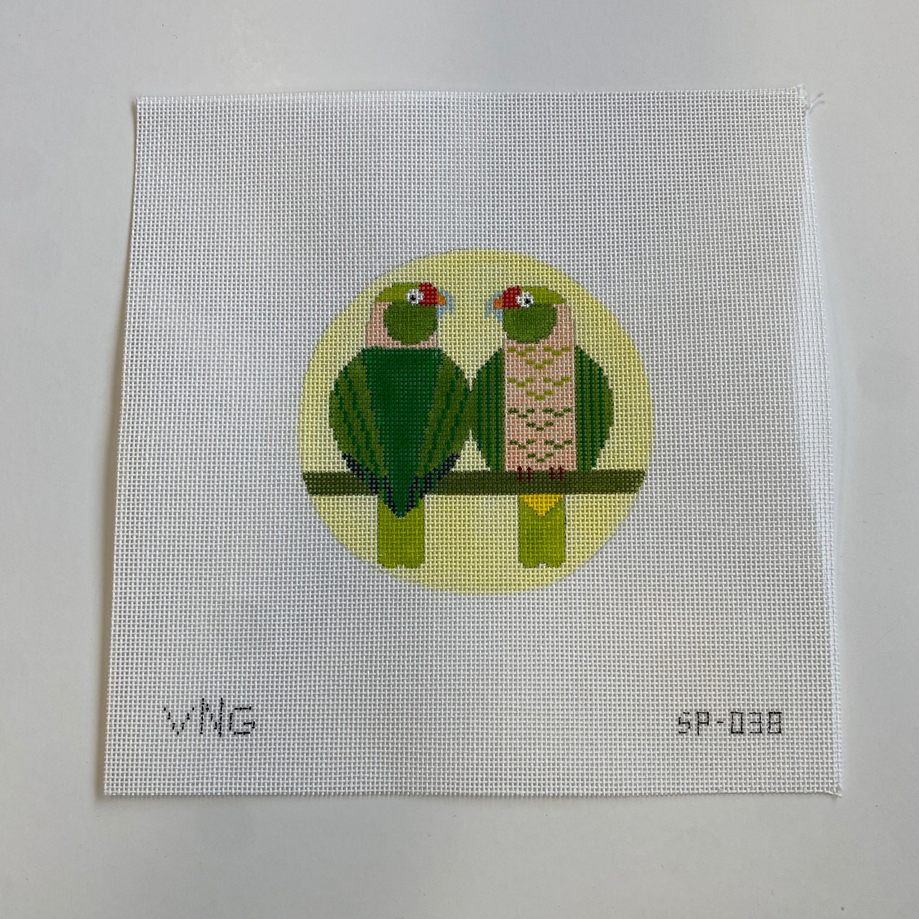 Green Parrots Canvas - KC Needlepoint