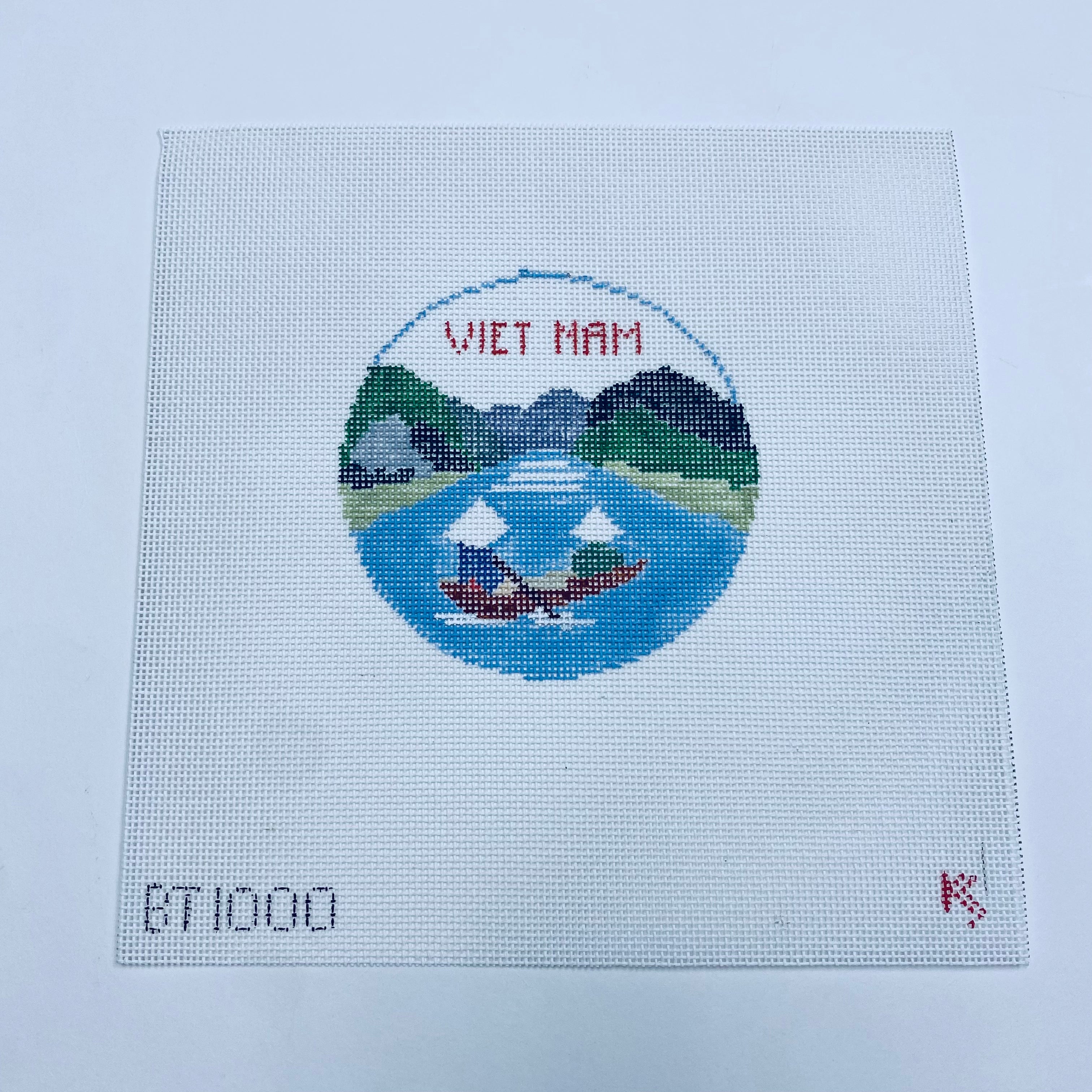 Vietnam Travel Round Canvas - KC Needlepoint