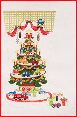 Fire Truck Tree Stocking Canvas - KC Needlepoint