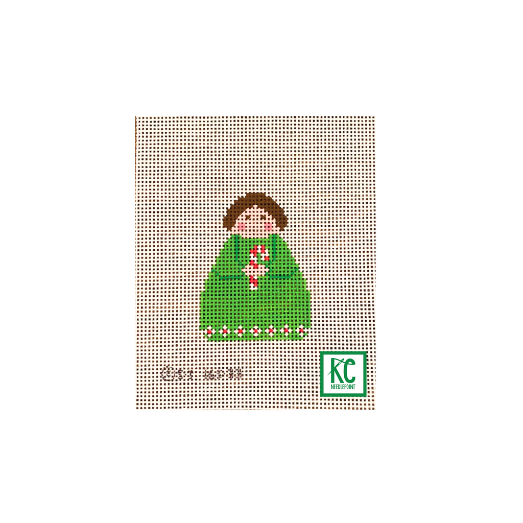 Green Angel with Candy Cane Canvas