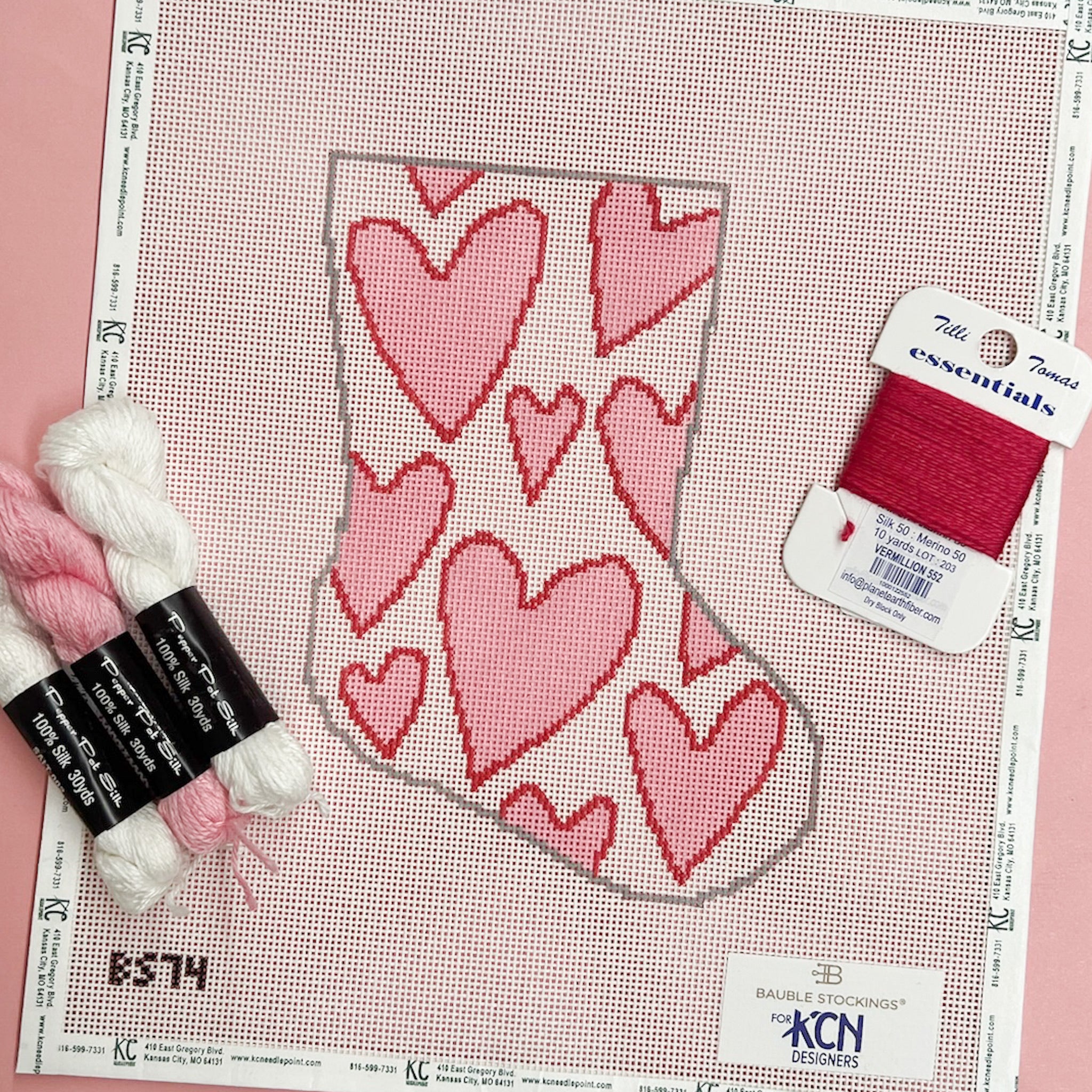 I Love You More Than...Hearts Ornament Sized Stocking Kit - KC Needlepoint