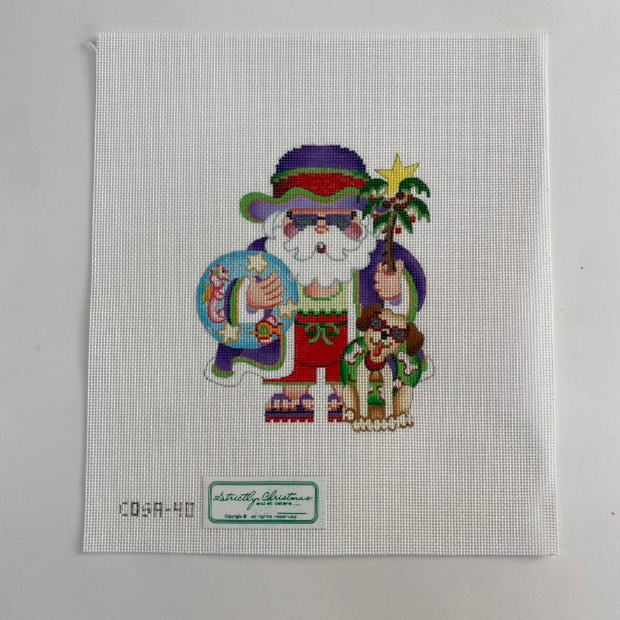 Beach Dog Squatty Santa Canvas - KC Needlepoint