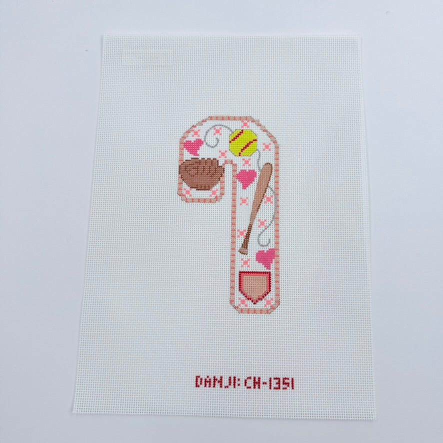 Softball Candy Cane Canvas