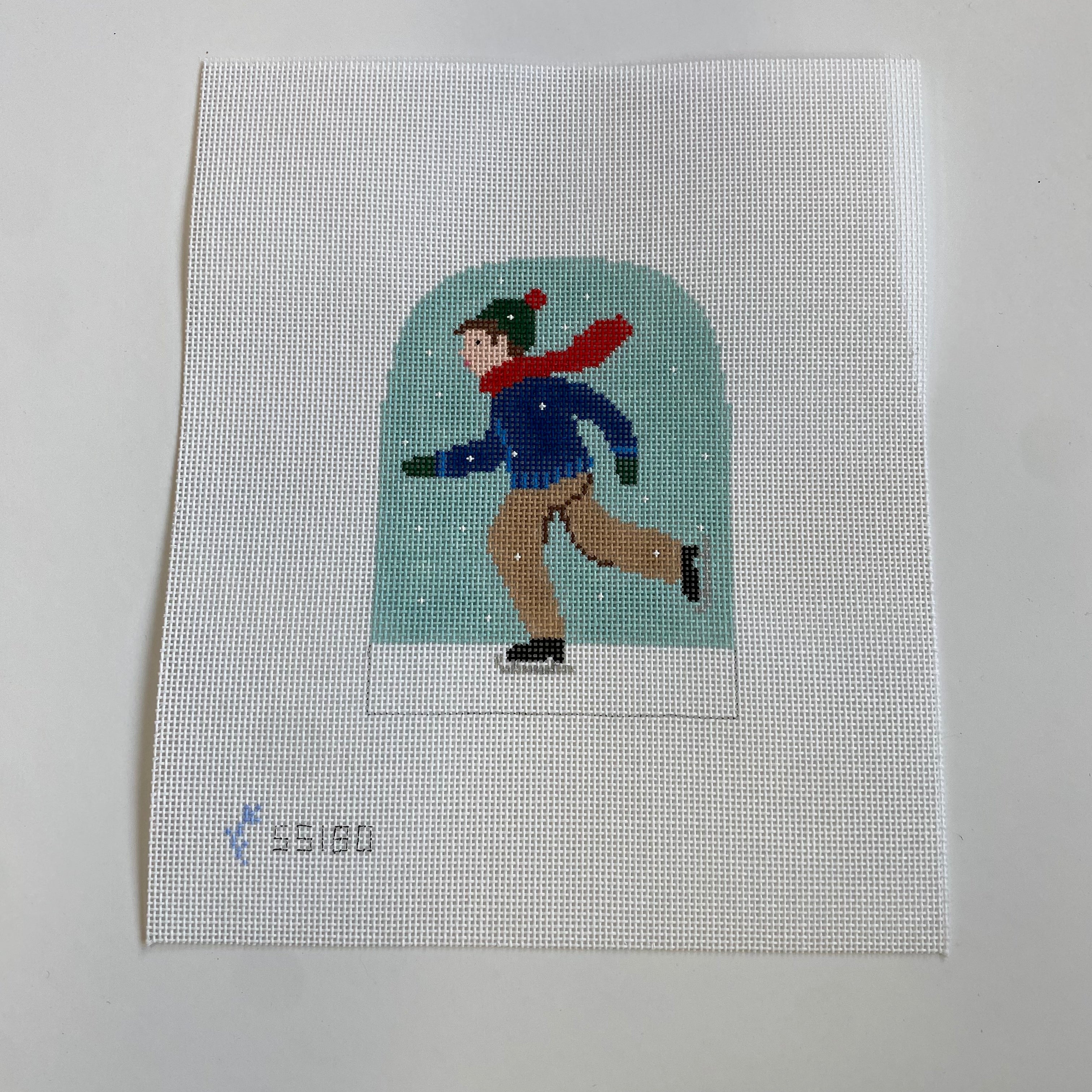 Winter Village Boy Ice Skating Canvas - KC Needlepoint