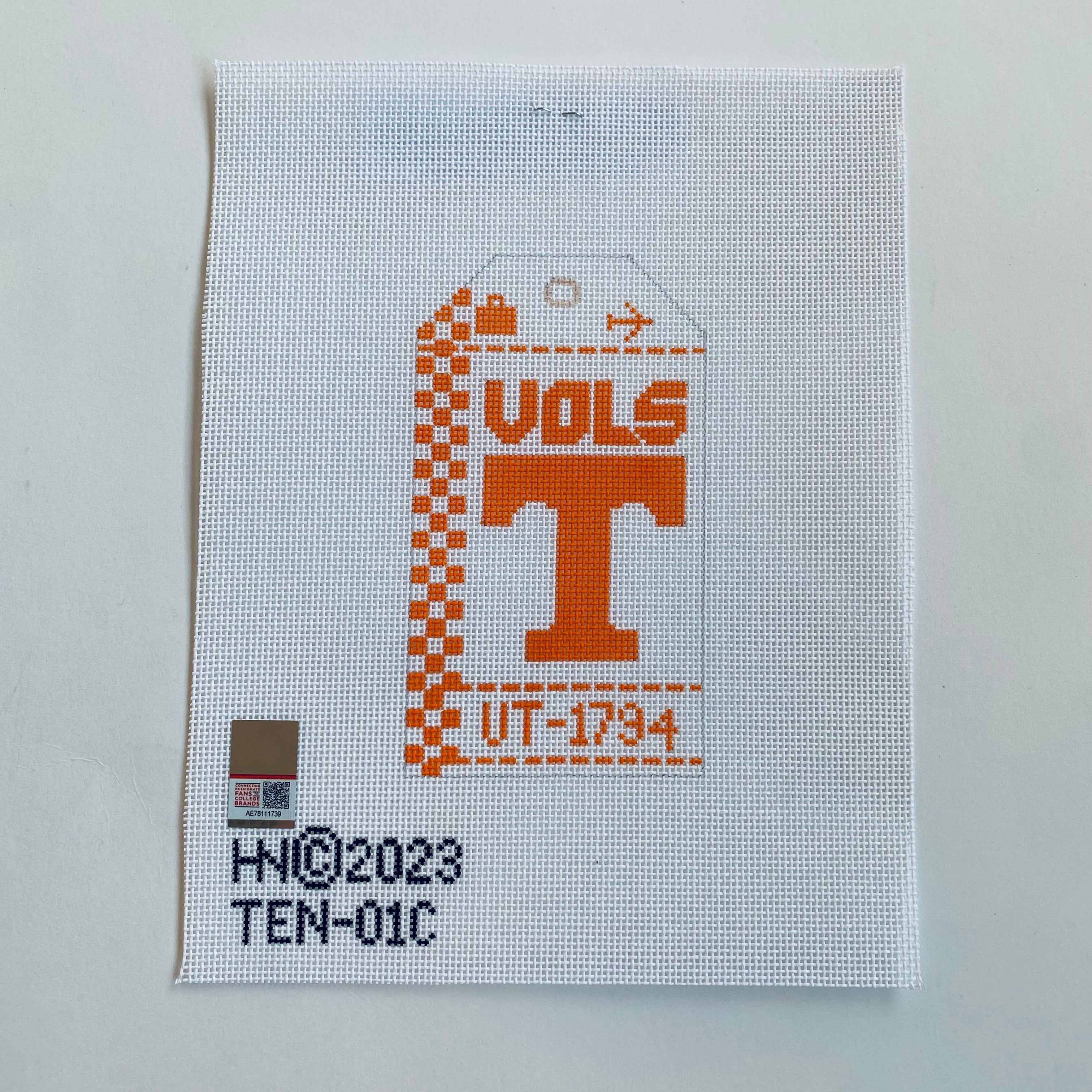 University of Tennessee Vintage Travel Tag Canvas - KC Needlepoint