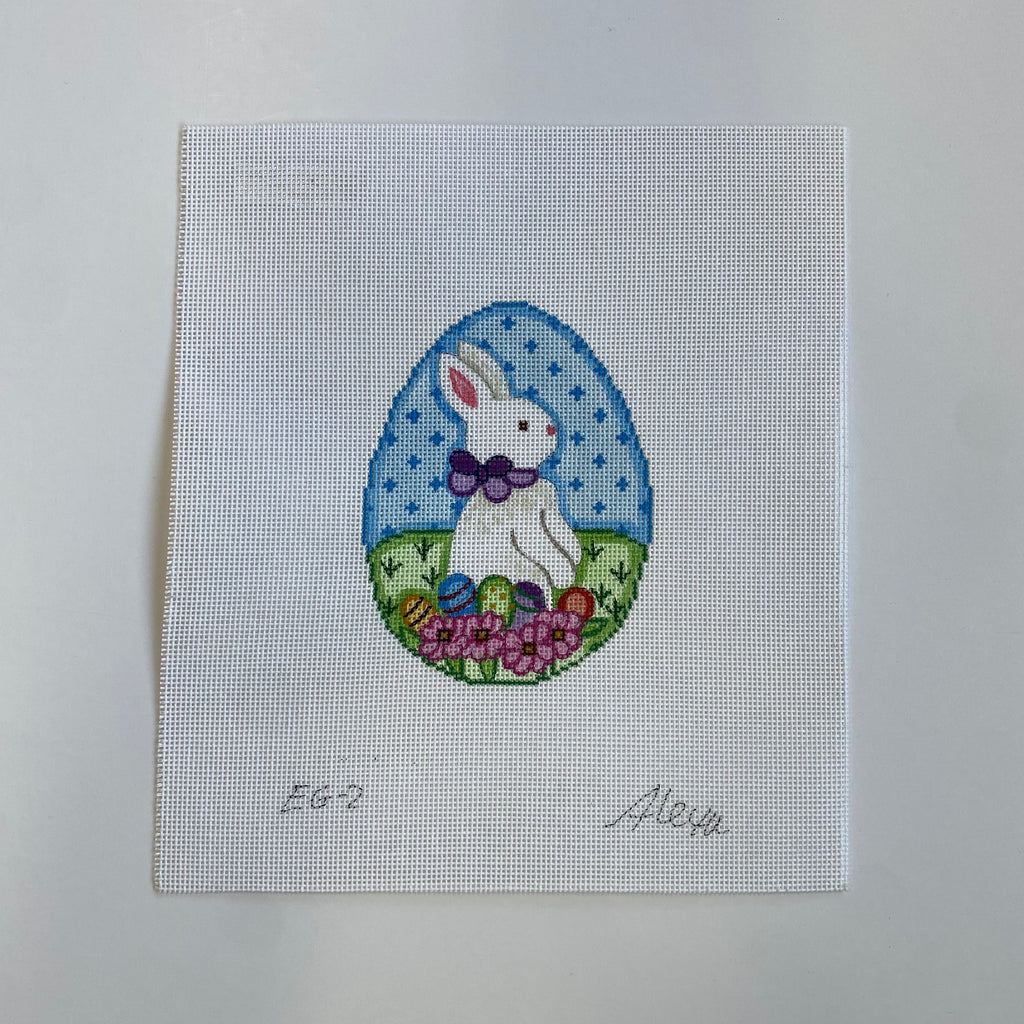 Bunny with Purple Bow Egg Canvas - KC Needlepoint