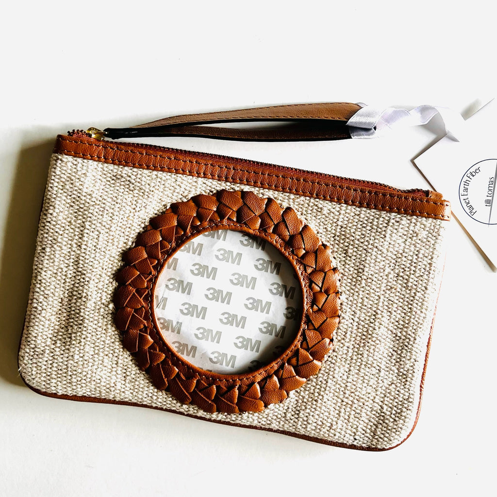 Leather Trimmed Self Finishing Canvas Clutch