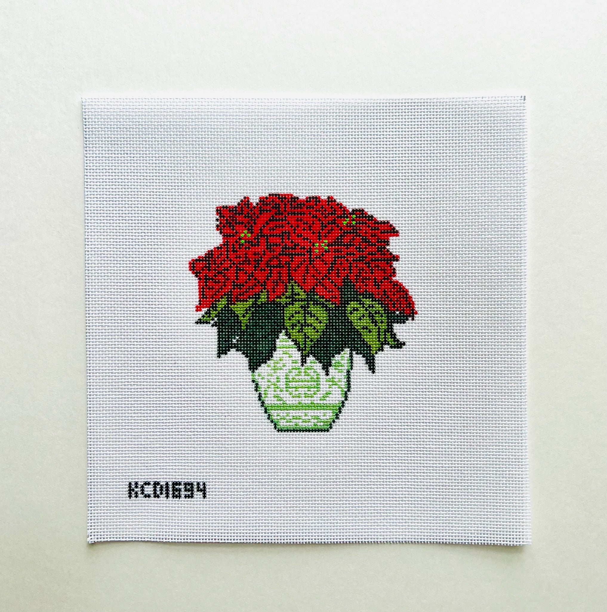 Poinsettia Ornament Canvas - KC Needlepoint