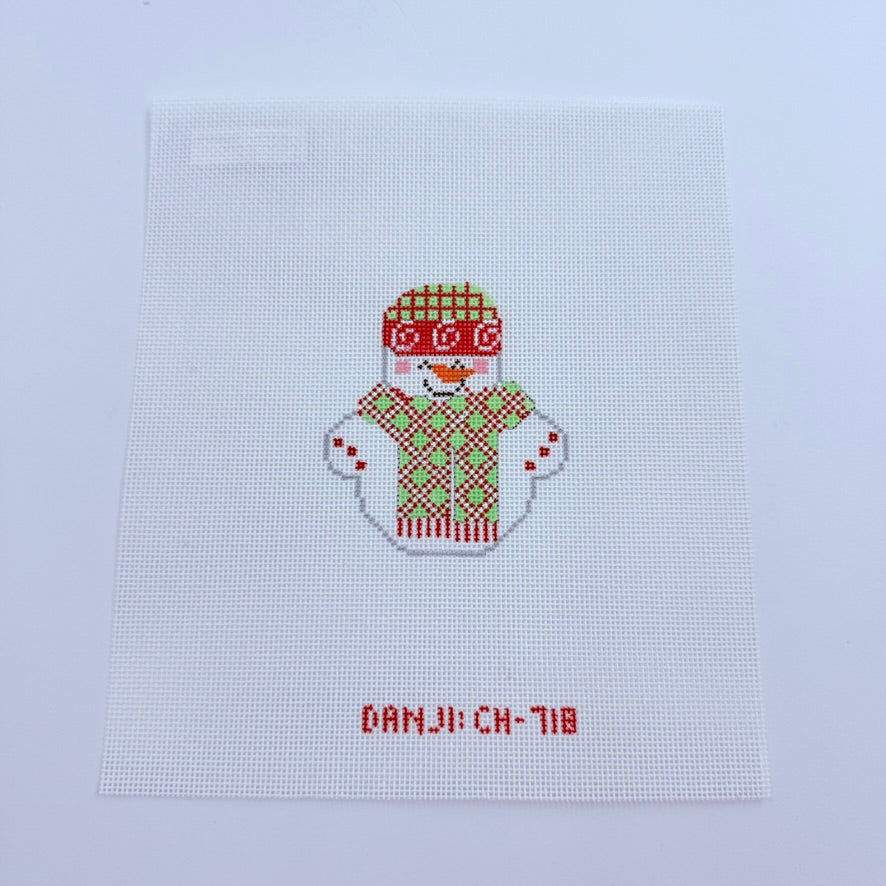 Snowman with Green and Red Diamonds Scarf Canvas