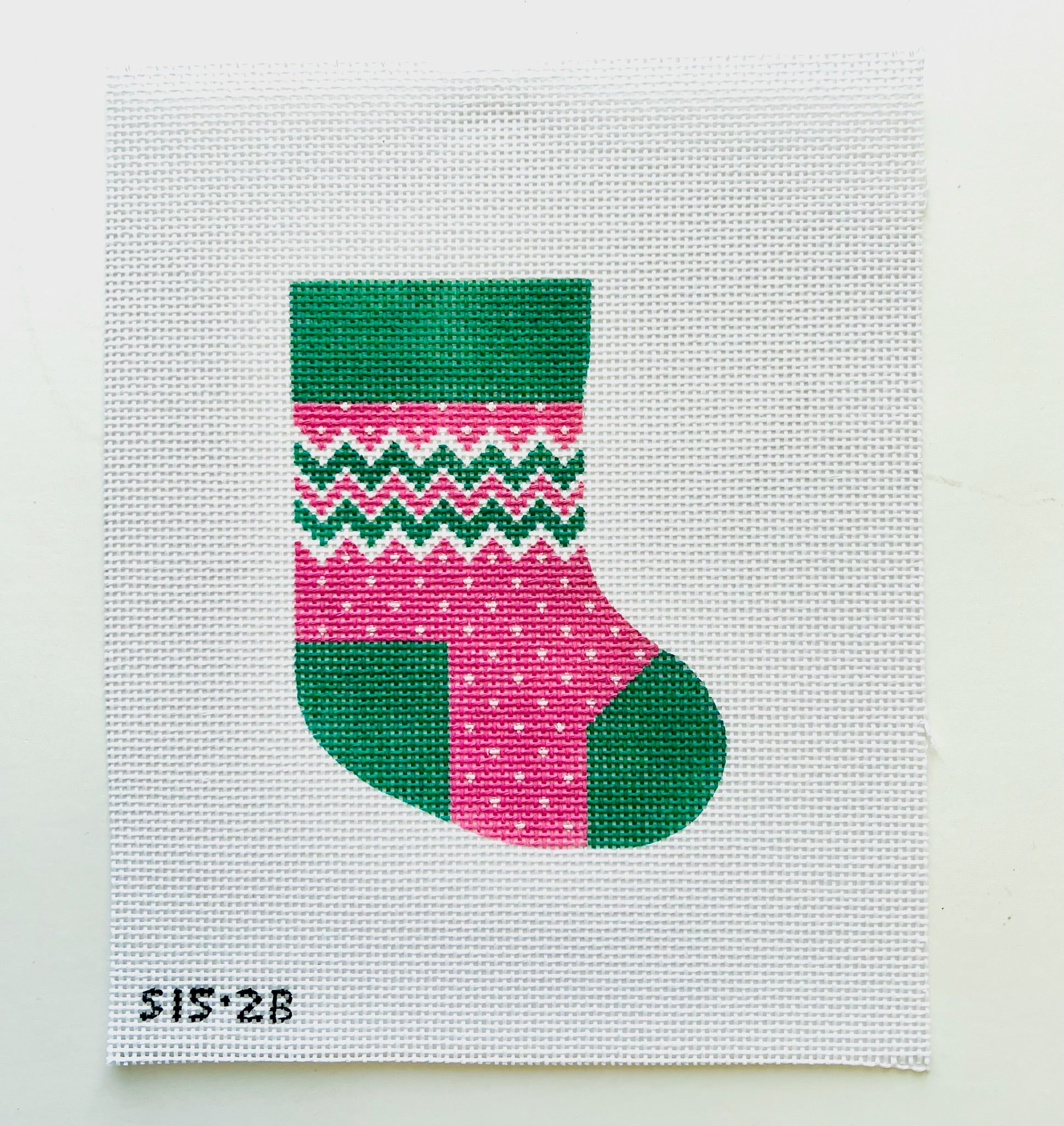 Pink and Green Mini Sock Canvas - KC Needlepoint