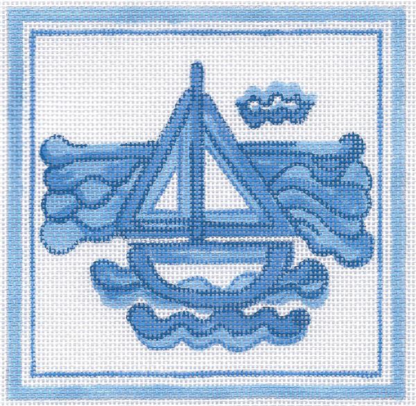 Hadley Pottery Sailboat Canvas - KC Needlepoint