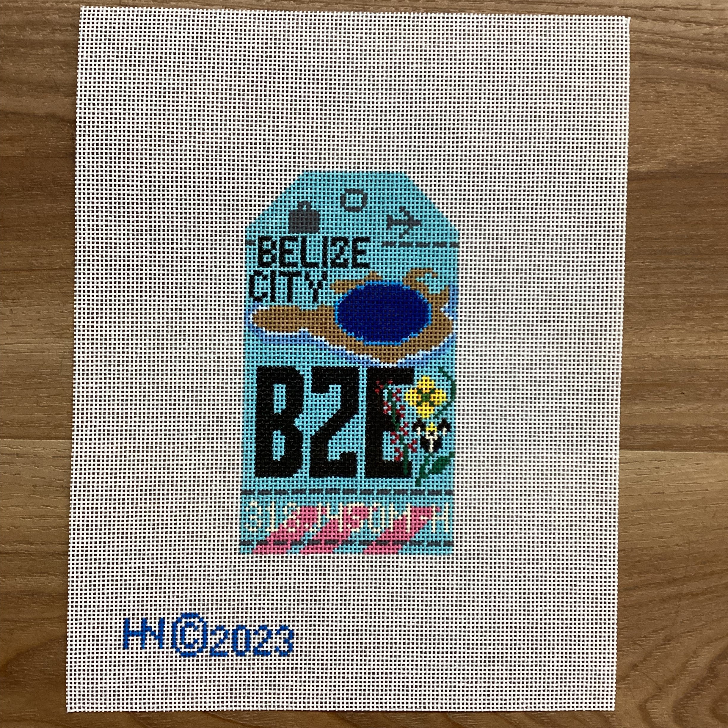 Belize Vintage Travel Tag Canvas - KC Needlepoint