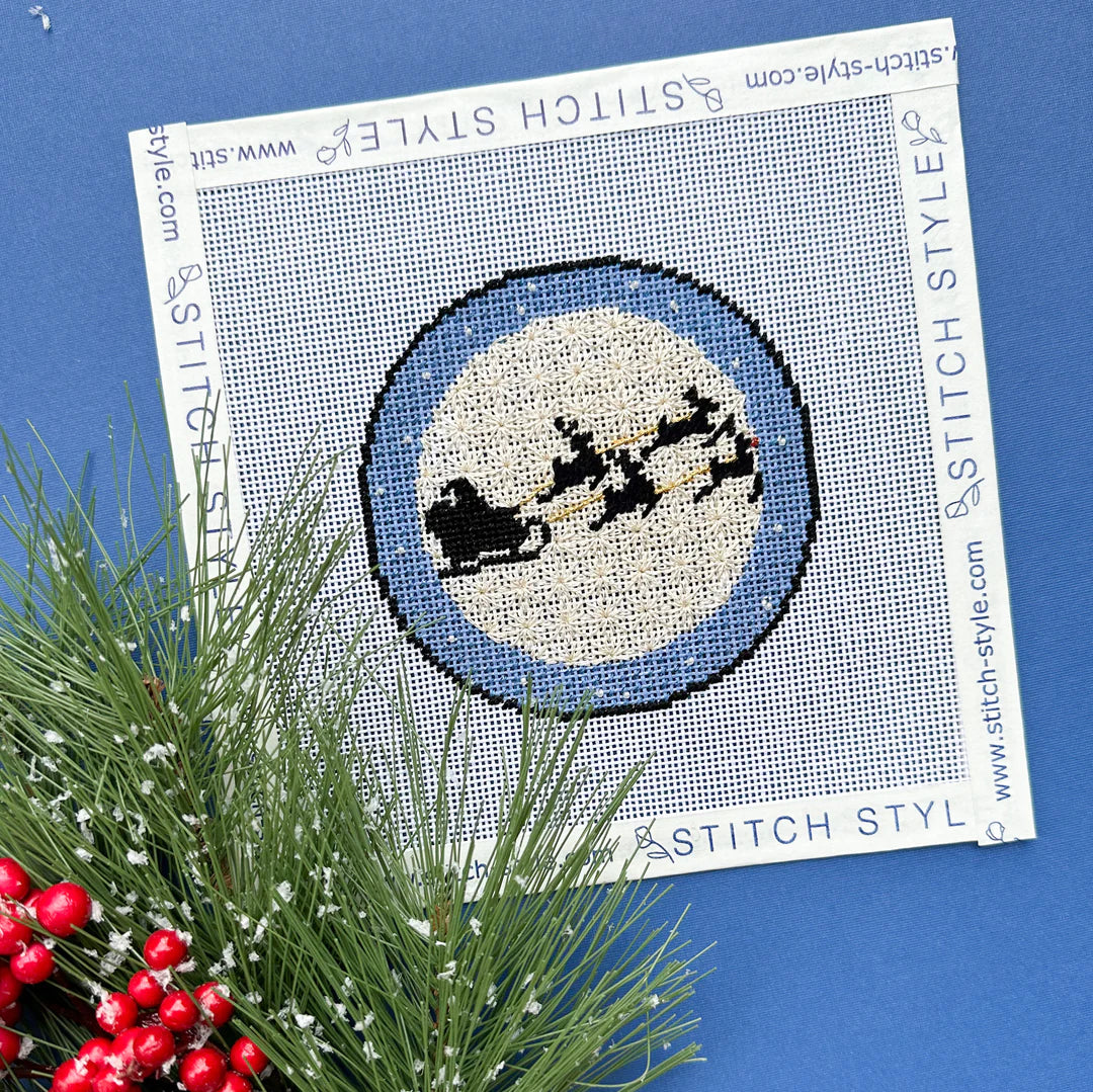 Santa Silhouette Round Canvas - KC Needlepoint