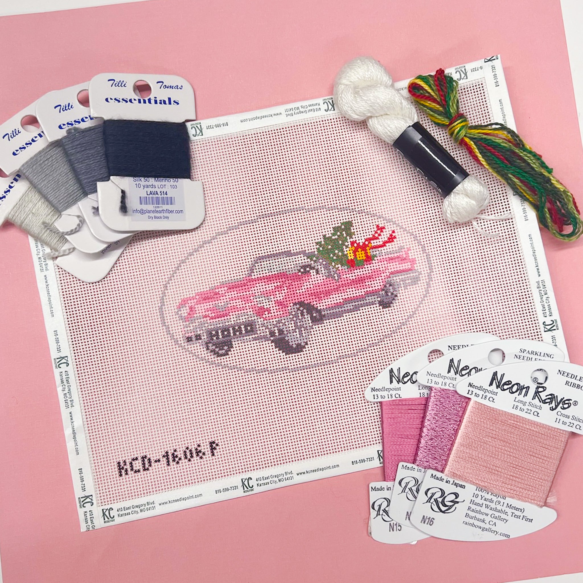 Pink Christmas Cadillac Kit - KC Needlepoint