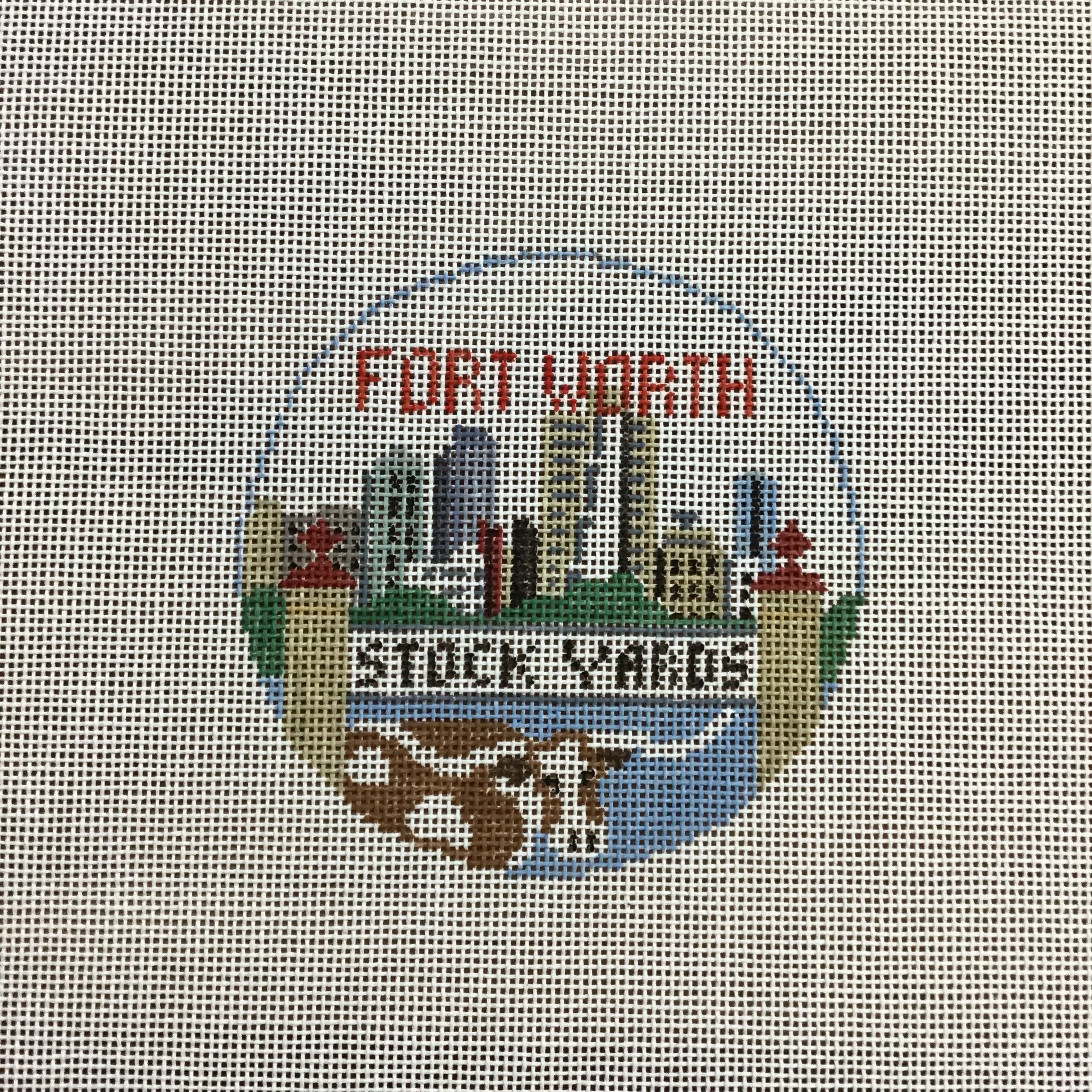 Fort Worth Travel Round Canvas - KC Needlepoint