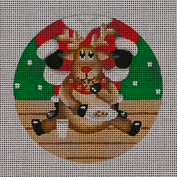 Cookie Eating Reindeer Canvas - KC Needlepoint