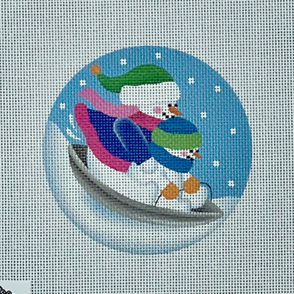 Disc Sledding Snowmen Canvas - KC Needlepoint