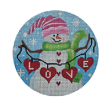 February Snowman Round Canvas - KC Needlepoint