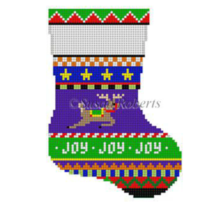 Bold Stripe Reindeer Mini Stocking Canvas - KC Needlepoint