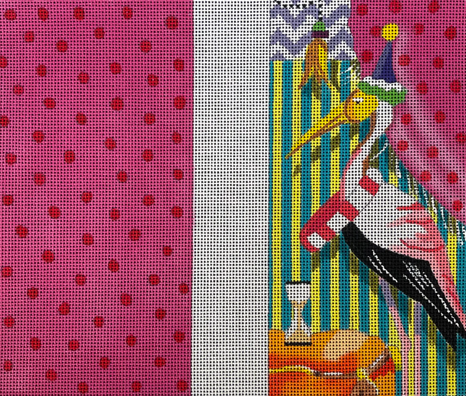 Flamingo with Party Hat Eyeglass Case Canvas - KC Needlepoint