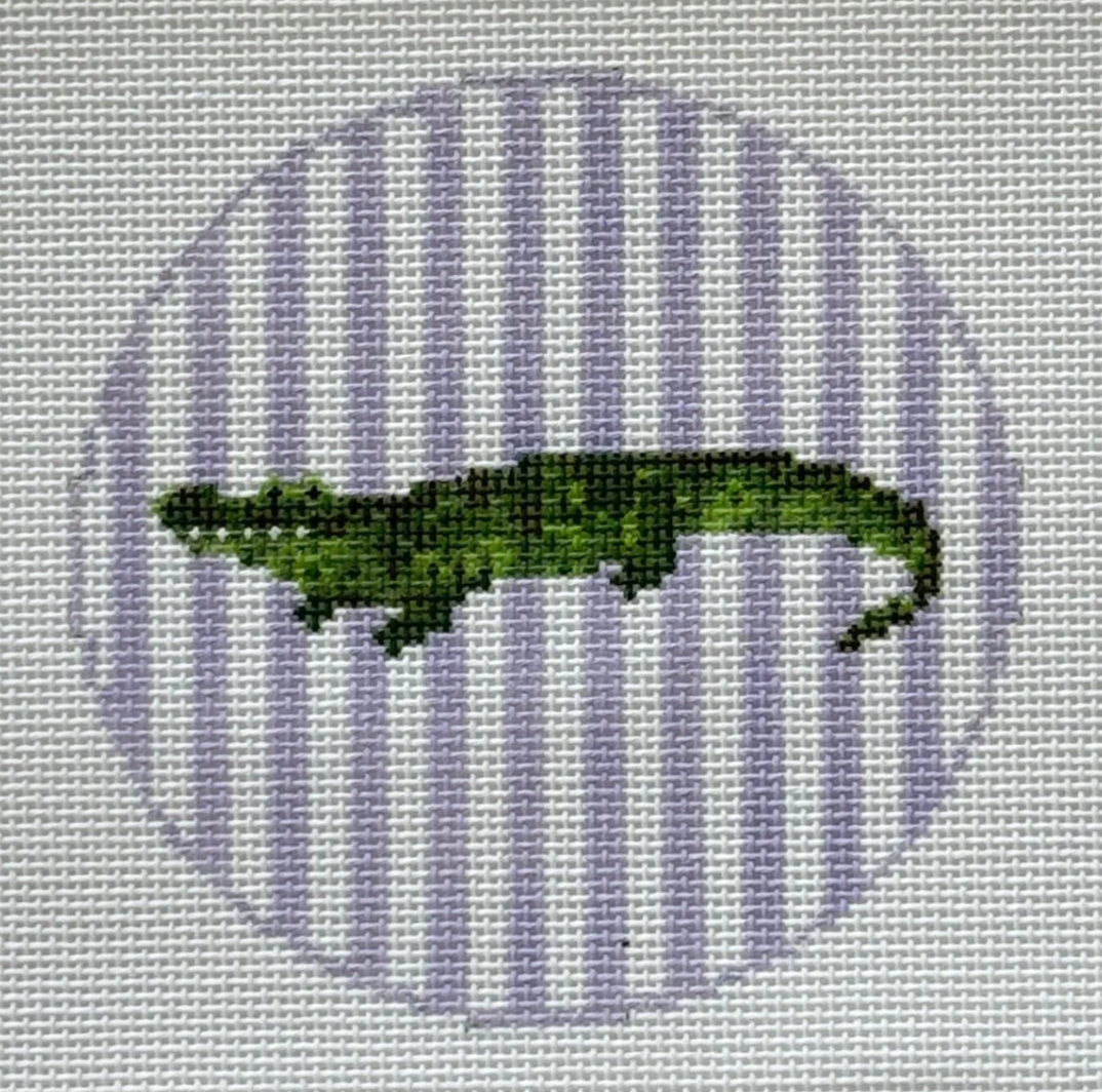 Striped Alligator Round Canvas - KC Needlepoint