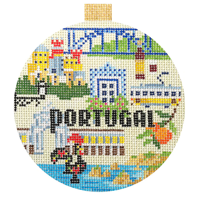 Portugal Travel Round Needlepoint Canvas - KC Needlepoint