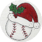 Baseball with Santa Hat Canvas - KC Needlepoint