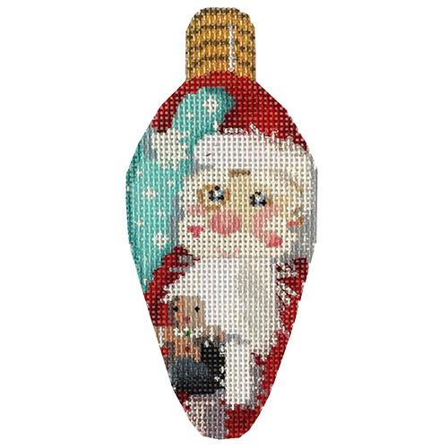 Gingerbread Santa Light Bulb Canvas - KC Needlepoint