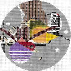 Winter Downy Grosbeak Round Canvas