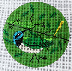 Green Jay Round Canvas - KC Needlepoint