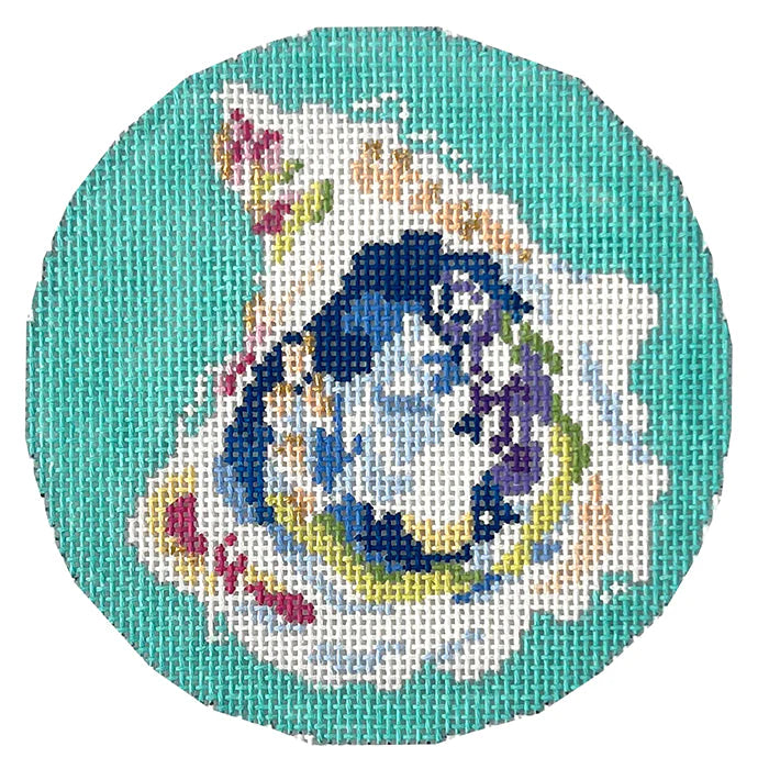 Oyster on Aqua Canvas - KC Needlepoint