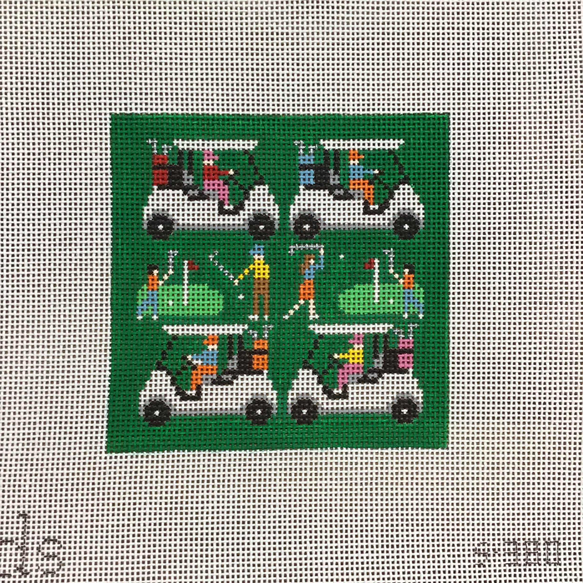 Golfers Square Needlepoint Canvas - KC Needlepoint