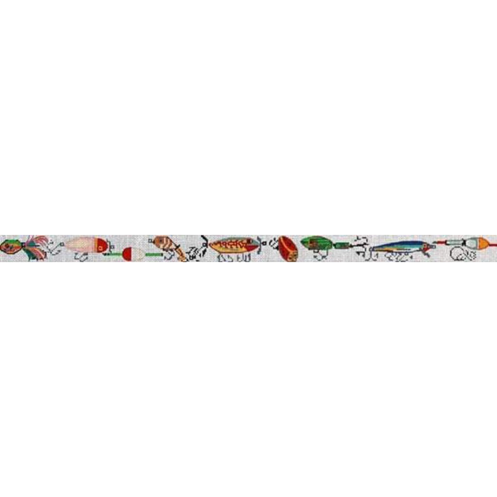 Fishing Collage Belt Canvas - KC Needlepoint