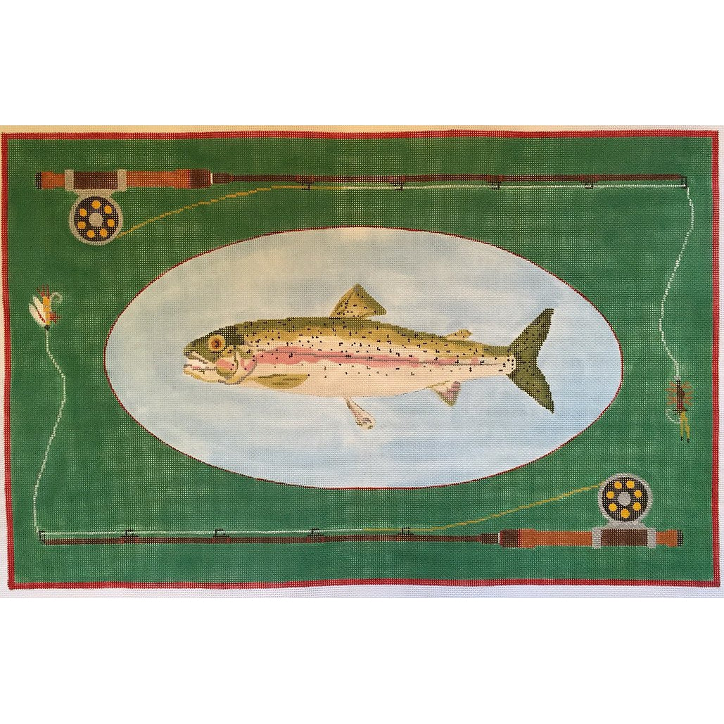 Fly Fishing Rainbow Trout Canvas - KC Needlepoint