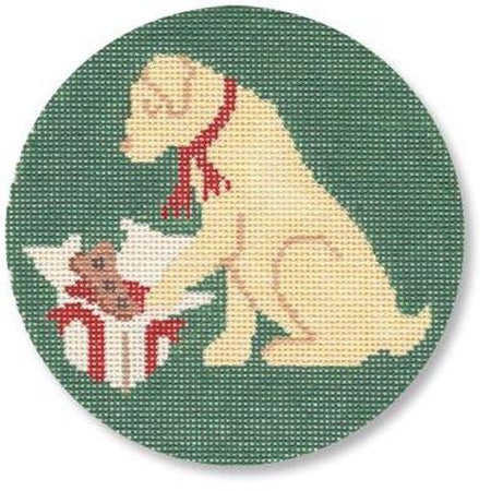 Christmas Morning Yellow Lab Ornament Canvas - KC Needlepoint