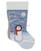 Moonlit Snowman Bird Tree Stocking Canvas - needlepoint