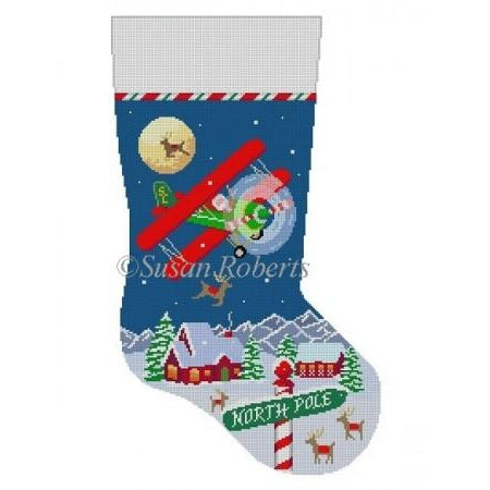 Night Flight Biplane Stocking Canvas - KC Needlepoint