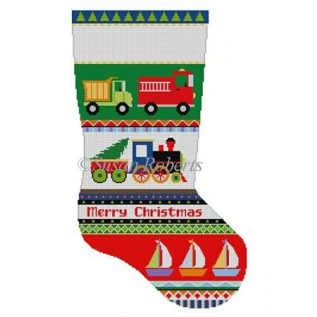 Bold Stripe Trucks Stocking Canvas - KC Needlepoint