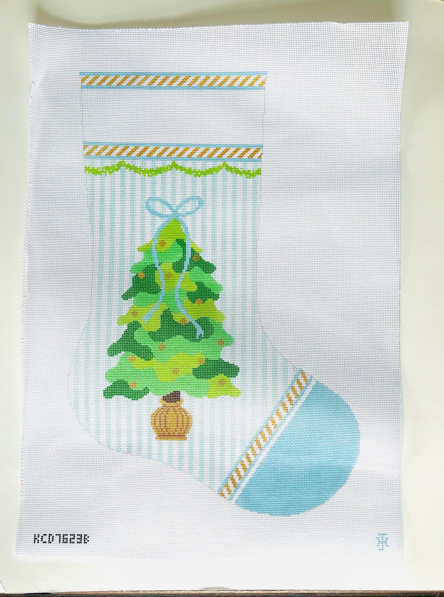 Tree on Blue Stocking Canvas - KC Needlepoint