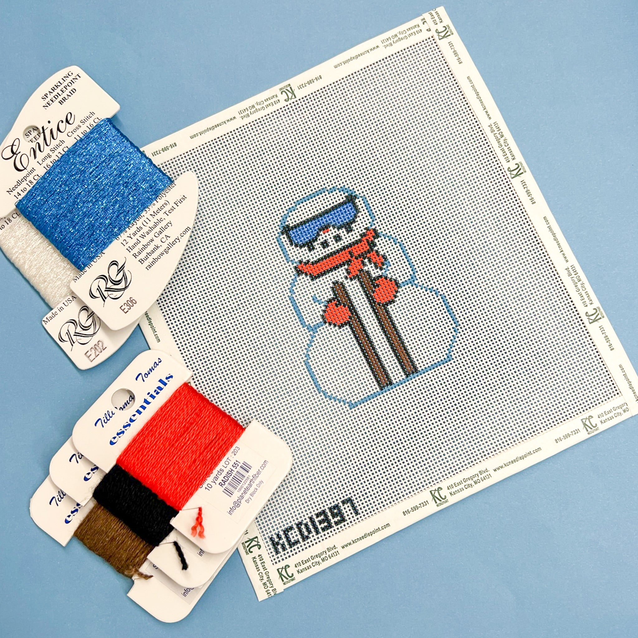 Snowman with Skis Kit - KC Needlepoint