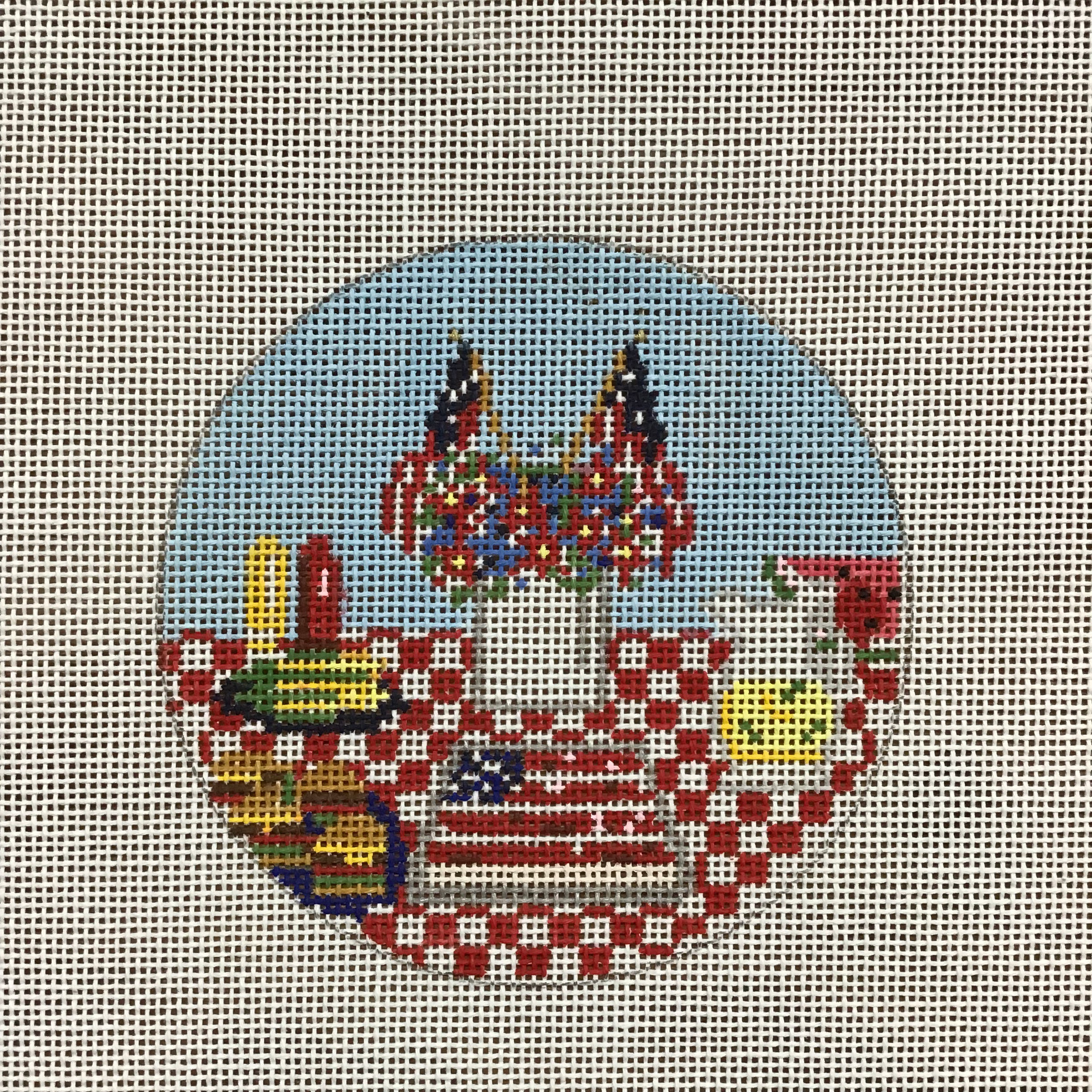 Picnic Table Round Canvas - KC Needlepoint