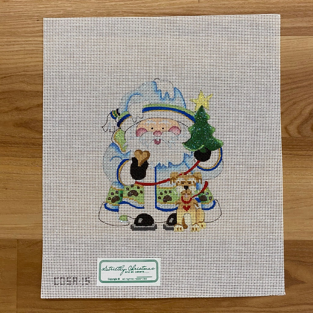 Puppy Squatty Santa Canvas - needlepoint